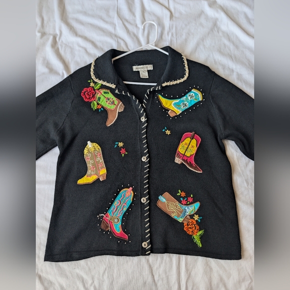 Arriviste Sweaters - Western Cowboy Boots Sweater Size M Arriviste Vintage Teacher Novelty Whimsy